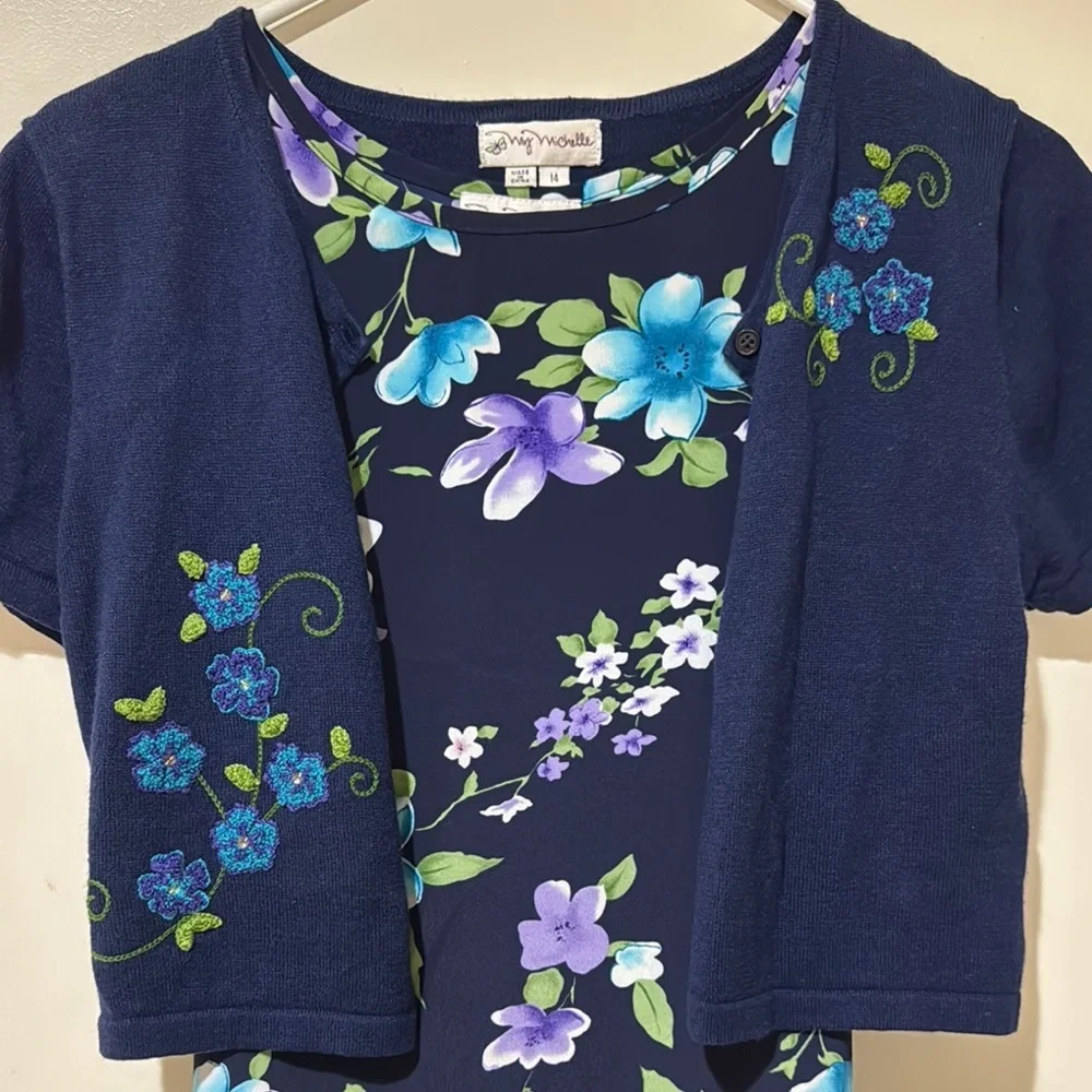 Floral Navy Dress with Cardigan